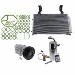 DriveMotive 3-Piece Kit A/C Compressor with A/C Condenser, and A/C Service Kit (A/C Expansion Valve, A/C O-Ring and Gasket Seal Kit, and Drier Desiccant Element), 6-Groove Pulley