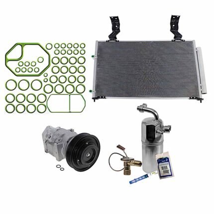 DriveMotive 3-Piece Kit A/C Compressor with A/C Condenser, and A/C Service Kit (A/C Expansion Valve, A/C O-Ring and Gasket Seal Kit, and Drier Desiccant Element), 6-Groove Pulley