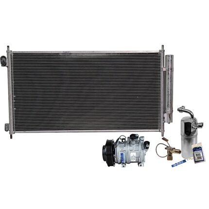 DriveMotive 3-Piece Kit A/C Compressor with A/C Condenser, and A/C Service Kit (A/C Expansion Valve, A/C Receiver Drier, and A/C O-Ring and Gasket Seal Kit), 6-Groove Pulley