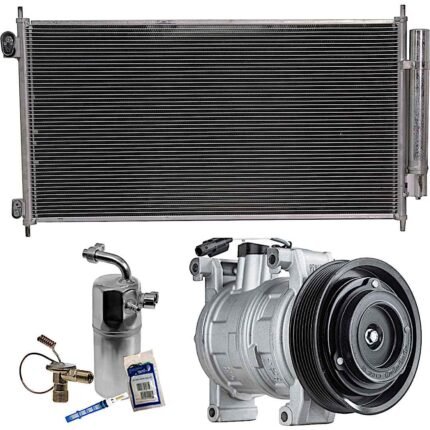DriveMotive 3-Piece Kit A/C Compressor with A/C Condenser, and A/C Service Kit (A/C Expansion Valve, A/C Receiver Drier, and A/C O-Ring and Gasket Seal Kit), 7-Groove Pulley