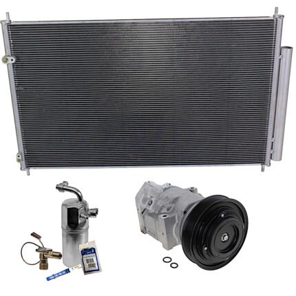 DriveMotive 3-Piece Kit A/C Compressor with A/C Condenser, and A/C Service Kit (A/C Expansion Valve, A/C O-Ring and Gasket Seal Kit, and Drier Desiccant Element), 6-Groove Pulley