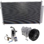 DriveMotive 3-Piece Kit A/C Compressor with A/C Condenser, and A/C Service Kit (A/C Expansion Valve, A/C Expansion Valve, A/C O-Ring and Gasket Seal Kit, and Drier Desiccant Element), 6-Groove Pulley