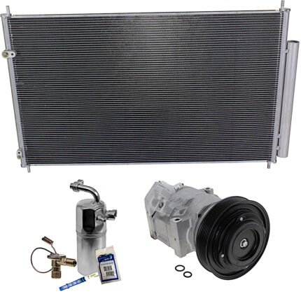 DriveMotive 3-Piece Kit A/C Compressor with A/C Condenser, and A/C Service Kit (A/C Expansion Valve, A/C Expansion Valve, A/C O-Ring and Gasket Seal Kit, and Drier Desiccant Element), 6-Groove Pulley