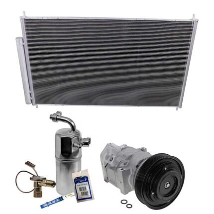 DriveMotive 3-Piece Kit A/C Compressor with A/C Condenser, and A/C Service Kit (A/C Expansion Valve, A/C Expansion Valve, A/C O-Ring and Gasket Seal Kit, and Drier Desiccant Element), 6-Groove Pulley