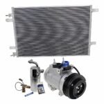 DriveMotive 3-Piece Kit A/C Compressor with A/C Condenser and A/C Service Kit, with Clutch, 6-Groove Pulley, with Hose Fitting Bolts on the Left, 4.53 in. Diameter Clutch