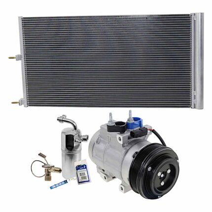 DriveMotive 3-Piece Kit A/C Compressor with A/C Condenser and A/C Service Kit, 6.2L Engine, with Clutch, 6-Groove Pulley, with Hose Fitting Bolts on the Left, 4.53 in. Diameter Clutch