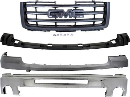 Replacement 4-Piece Kit, Front Bumper, Chrome, Includes (1) Bumper, (1) Bumper Bracket, (1) Bumper Cover, and (1) Grille