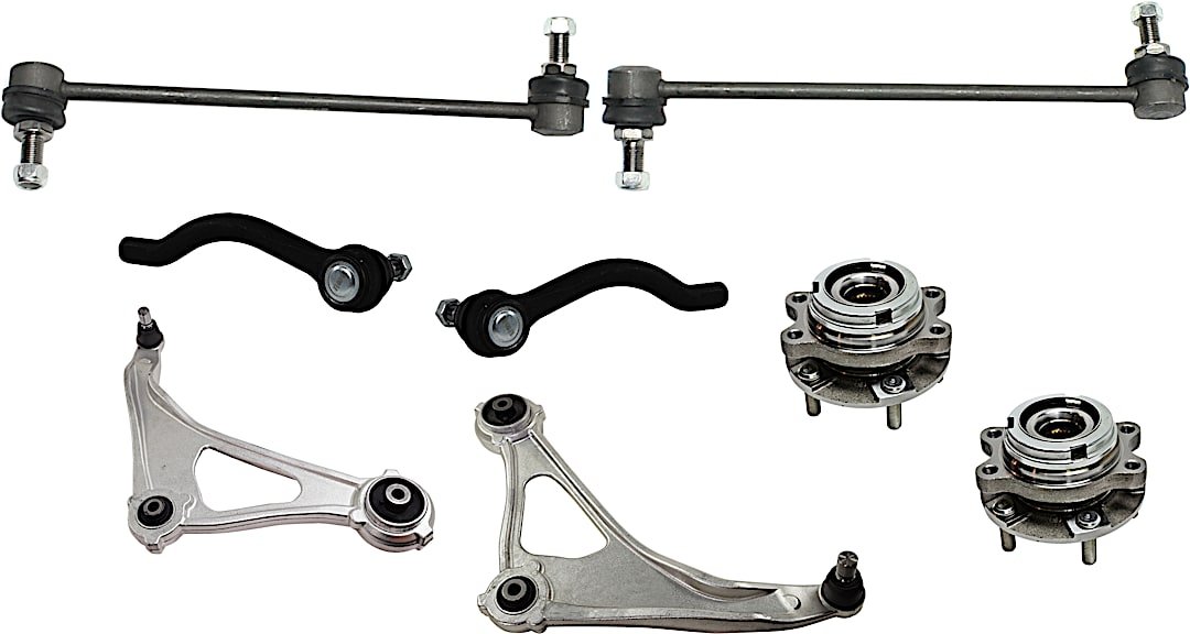 kit-070224-c112_1.jpg TrueDrive 8-Piece Kit Front, Driver and Passenger Side, Lower Control Arm, Coupe, includes (2) Control Arm, (1) Sway Bar Link, (2) Tie Rod End, and (2) Wheel Hub - Image 1