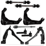 TrueDrive 9-Piece Kit Front, Driver and Passenger Side, Inner and Outer, Upper and Lower Control Arm, includes (4) Control Arm, (2) Sway Bar Link, and (3) Tie Rod End