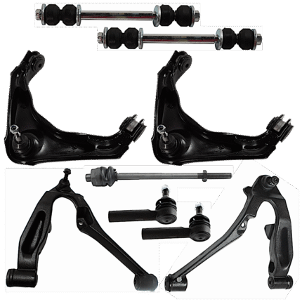 TrueDrive 9-Piece Kit Front, Driver and Passenger Side, Inner and Outer, Upper and Lower Control Arm, includes (4) Control Arm, (2) Sway Bar Link, and (3) Tie Rod End