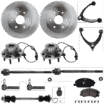 TrueDrive 2-Wheel Set Front, Driver and Passenger Side, Inner and Outer, Upper and Lower Wheel Hub with Ball Joint, Brake Discs, Brake Pad Set, Control Arms, Sway Bar Link, and Tie Rod Ends