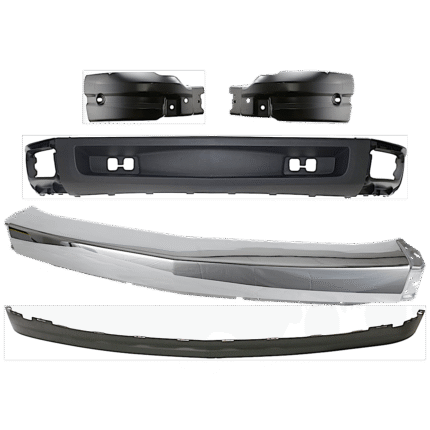 Replacement 5-Piece Kit, Front, Driver and Passenger Side, Lower Bumper, Chrome, Includes (1) Bumper, (2) Bumper End, and (2) Valance