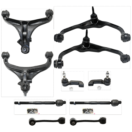TrueDrive 10-Piece Kit Front, Driver and Passenger Side, Upper and Lower, Inner and Outer Control Arm, includes (4) Control Arm, (2) Sway Bar Link, and (4) Tie Rod End