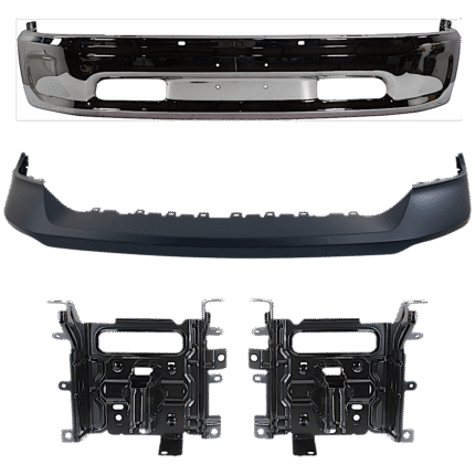 Replacement 6-Piece Kit, Front, Driver and Passenger Side, Upper and Lower Bumper, Chrome, Includes (1) Bumper, (4) Bumper Bracket, and (1) Bumper Cover