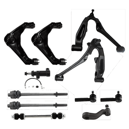 TrueDrive 11-Piece Kit Front, Driver and Passenger Side, Upper and Lower, Inner and Outer Control Arm, includes (4) Control Arm, (1) Idler Arm Bracket, (1) Pitman Arm, (1) Sway Bar Link, and (4) Tie Rod End