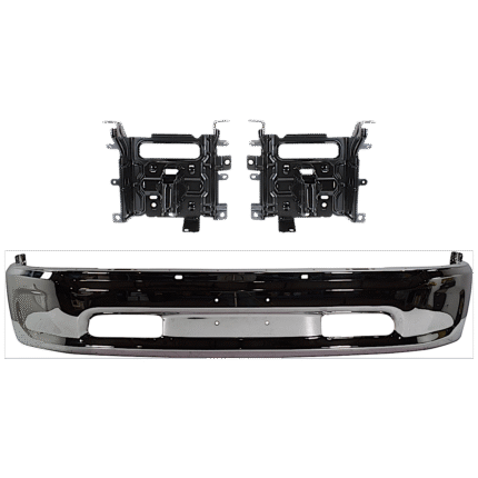 Replacement 3-Piece Kit, Front, Driver and Passenger Side Bumper, Chrome, Includes (1) Bumper and (4) Bumper Bracket