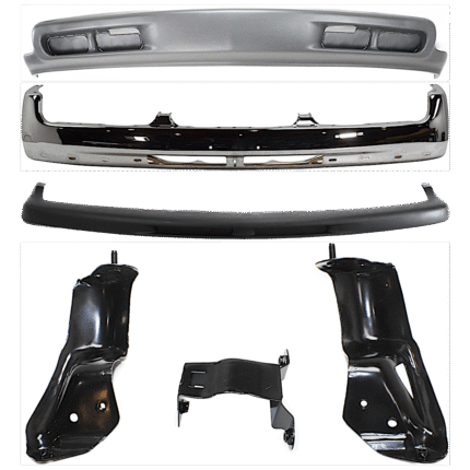 Replacement 6-Piece Kit, Front Bumper, Chrome, Includes (1) Bumper, (3) Bumper Bracket, (1) Bumper Trim, and (1) Valance