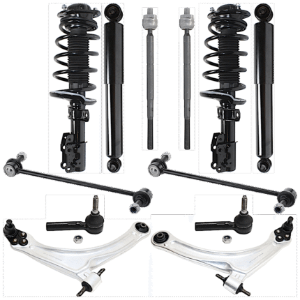 TrueDrive 12-Piece Kit Front and Rear, Driver and Passenger Side Suspension Includes Control Arms, Loaded Struts, Shock Absorbers, Sway Bar Links, and Tie Rod Ends
