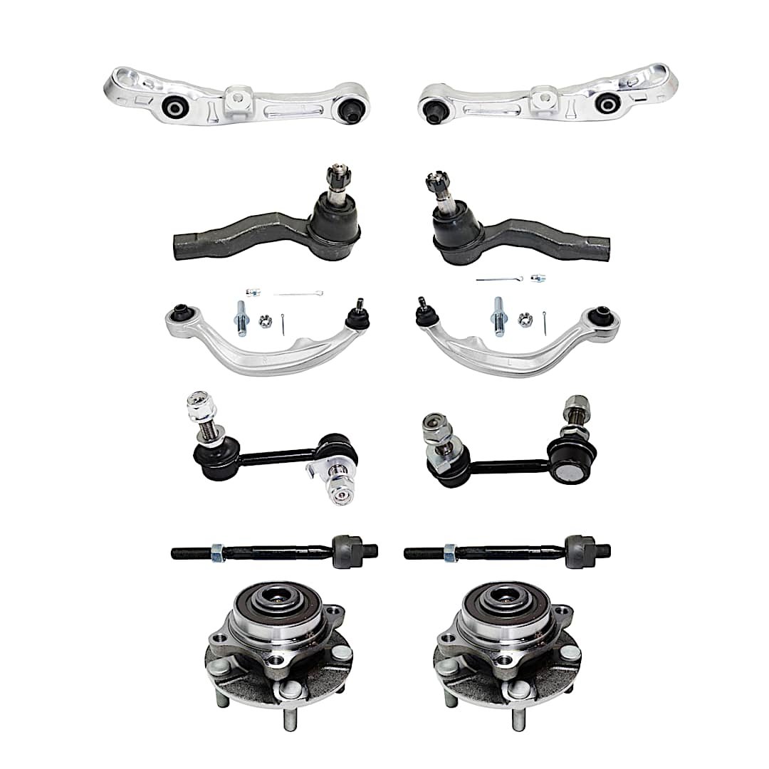 kit-071721-98_1.jpg TrueDrive 12-Piece Kit Front, Driver and Passenger Side Suspension, includes Control Arm, Sway Bar Link, Tie Rod End, and Wheel Hub - Image 1