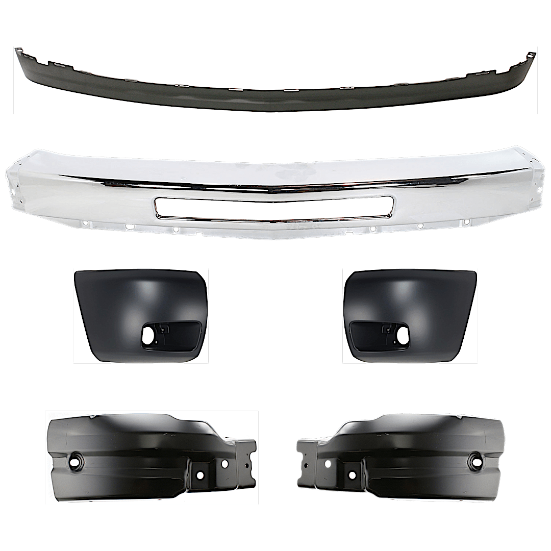 kit-07182024-61_1.png Replacement 6-Piece Kit, Front Bumper, Chrome, Includes (1) Bumper, (4) Bumper End, and (1) Valance - Image 1