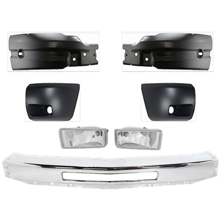 Replacement 7-Piece Kit, Front Bumper, Chrome, Includes (1) Bumper, (4) Bumper End, and (2) Fog Light