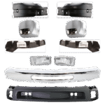 Replacement 10-Piece Kit, Front Bumper, Chrome, Includes (1) Bumper, (2) Bumper Bracket, (4) Bumper End, (2) Fog Light, and (1) Valance