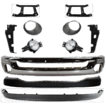 Replacement 11-Piece Kit, Front Bumper, Chrome, Includes (1) Bumper, (4) Bumper Bracket, (1) Bumper Cover, (2) Fog Light, (2) Fog Light Trim, and (1) Valance