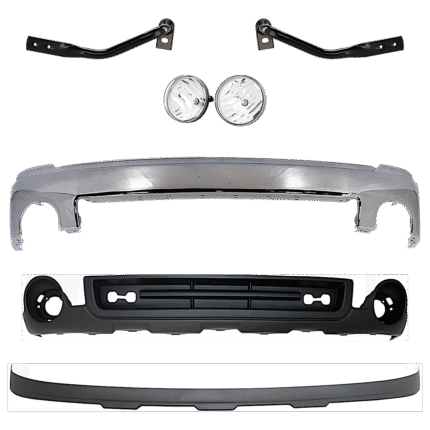 Replacement 7-Piece Kit Front Bumper, Chrome, Includes (1) Bumper, (2) Bumper Bracket, (2) Fog Light, and (2) Valance