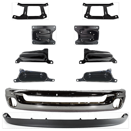 Replacement 10-Piece Kit, Front Bumper, Chrome, Includes (1) Bumper, (8) Bumper Bracket, and (1) Valance