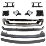 Replacement 10-Piece Kit Front Bumper, Chrome, Includes (1) Bumper, (4) Bumper Bracket, (1) Bumper Trim, (2) Fog Light, and (2) Valance