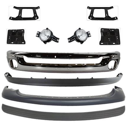 Replacement 10-Piece Kit Front Bumper, Chrome, Includes (1) Bumper, (4) Bumper Bracket, (1) Bumper Trim, (2) Fog Light, and (2) Valance