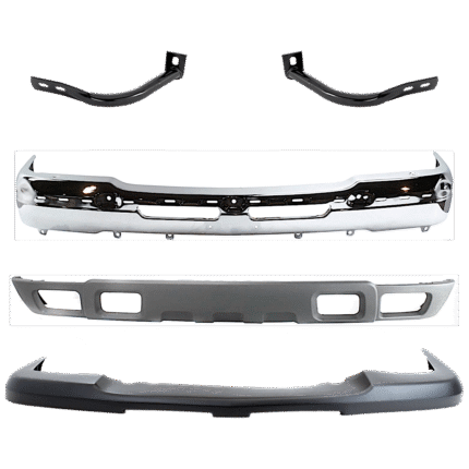 Replacement 5-Piece Kit Front Bumper, Chrome, Includes (1) Bumper, (2) Bumper Bracket, (1) Bumper Cover, and (1) Valance