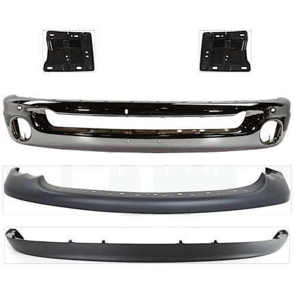 Replacement 5-Piece Kit Front Bumper, Chrome, Includes (1) Bumper, (2) Bumper Bracket, and (2) Valance