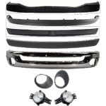 Replacement 9-Piece Kit, Front Bumper, Chrome, Includes (1) Bumper, (1) Bumper Cover, (2) Bumper Trim, (2) Fog Light, (2) Fog Light Trim, and (1) Valance