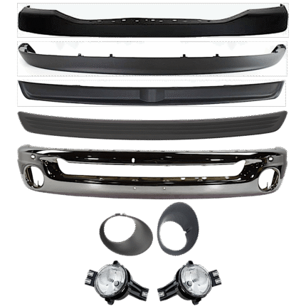 Replacement 9-Piece Kit, Front Bumper, Chrome, Includes (1) Bumper, (1) Bumper Cover, (2) Bumper Trim, (2) Fog Light, (2) Fog Light Trim, and (1) Valance
