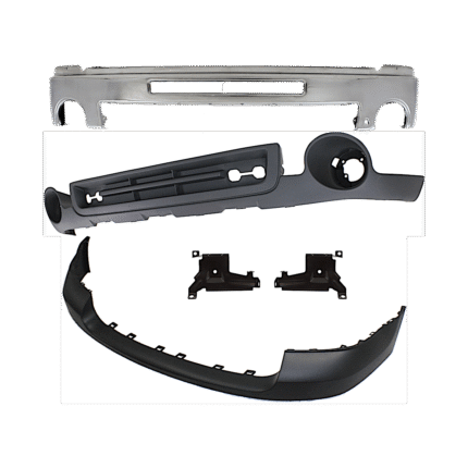 Replacement 5-Piece Kit, Front Bumper, Chrome, Includes (1) Bumper, (2) Bumper Bracket, (1) Bumper Cover, and (1) Valance