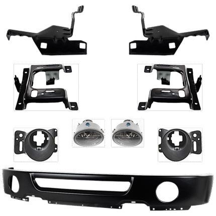 Replacement 9-Piece Kit Front Bumper, Paint to Match, Includes (1) Bumper, (4) Bumper Bracket, (2) Fog Light, and (2) Fog Light Bracket