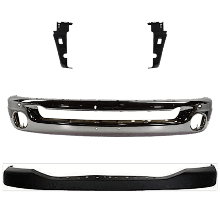 Replacement 4-Piece Kit Front Bumper, Chrome, Includes (1) Bumper, (2) Bumper Bracket, and (1) Bumper Cover