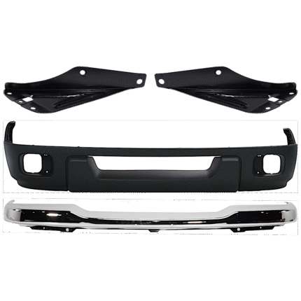 Replacement 4-Piece Kit, Front Bumper, Chrome, Includes (1) Bumper, (2) Bumper Bracket, and (1) Valance