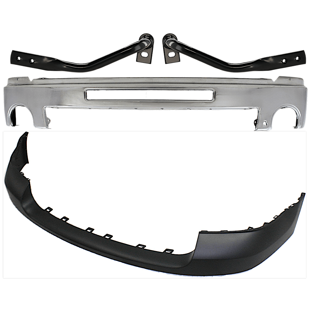 kit-071824-c547_1.png Replacement 4-Piece Kit, Front Bumper, Chrome, Includes (1) Bumper, (2) Bumper Bracket, and (1) Bumper Cover - Image 1
