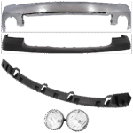 Replacement 5-Piece Kit, Front Bumper, Chrome, Includes (1) Bumper, (1) Bumper Bracket, (1) Bumper Cover, and (2) Fog Light