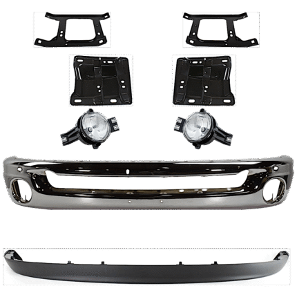 Replacement 8-Piece Kit, Front Bumper, Chrome, Includes (1) Bumper, (4) Bumper Bracket, (2) Fog Light, and (1) Valance