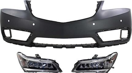 Replacement 3-Piece Kit Driver and Passenger Side LED Headlight, With bulb(s), OE Replacement, Includes (2) Headlight and (1) Bumper Cover