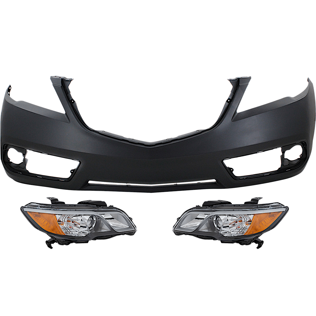 kit-071918-12_1.png Replacement 3-Piece Kit Driver and Passenger Side Halogen Headlight, With bulb(s), OE Replacement, Includes (2) Headlight and (1) Bumper Cover - Image 1