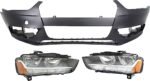 Replacement 3-Piece Kit Driver and Passenger Side Halogen Headlight, With bulb(s), OE Replacement, Includes (2) Headlight and (1) Bumper Cover