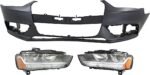 Replacement 3-Piece Kit Driver and Passenger Side Halogen Headlight, With bulb(s), OE Replacement, Includes (2) Headlight and (1) Bumper Cover
