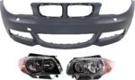 Replacement 3-Piece Kit, Front Primed Bumper Cover, Includes (1) Bumper Cover and (2) Headlight