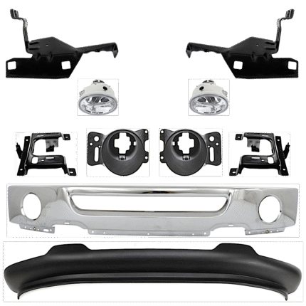 Replacement 10-Piece Kit, Front Bumper, Chrome, Includes (1) Bumper, (4) Bumper Bracket, (2) Fog Light, (2) Fog Light Bracket, and (1) Valance