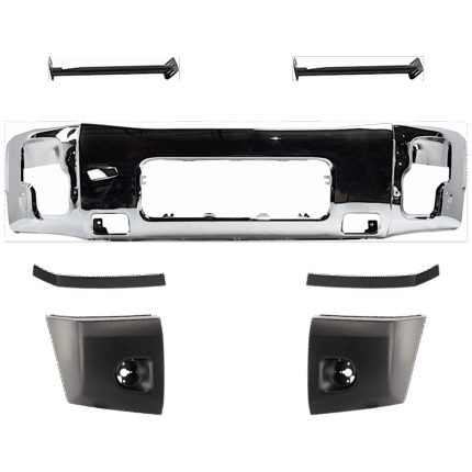 Replacement 7-Piece Kit, Front Bumper, Chrome, Includes (1) Bumper, (2) Bumper Bracket, (2) Bumper End, and (2) Bumper Trim