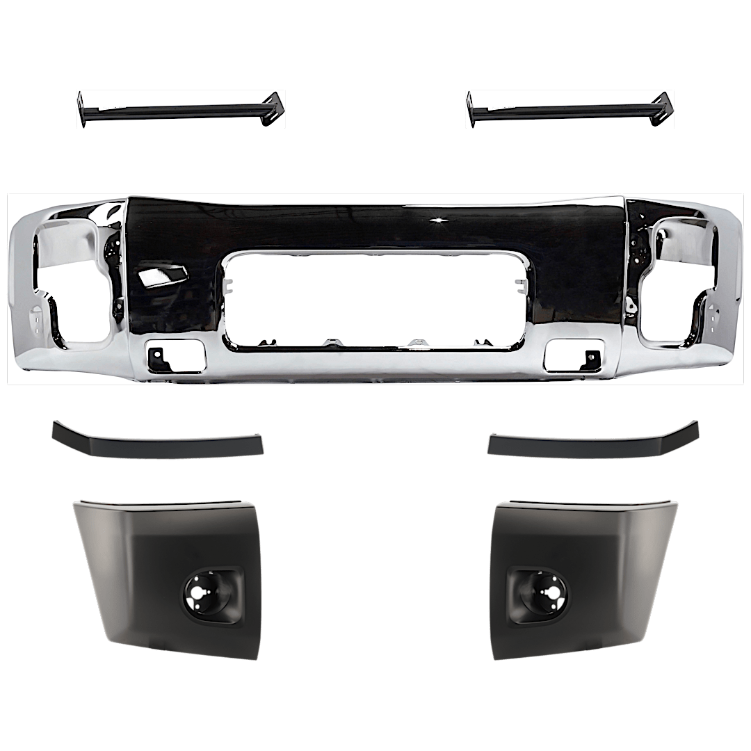 kit-072324-c133_1.png Replacement 7-Piece Kit, Front Bumper, Chrome, Includes (1) Bumper, (2) Bumper Bracket, (2) Bumper End, and (2) Bumper Trim - Image 1